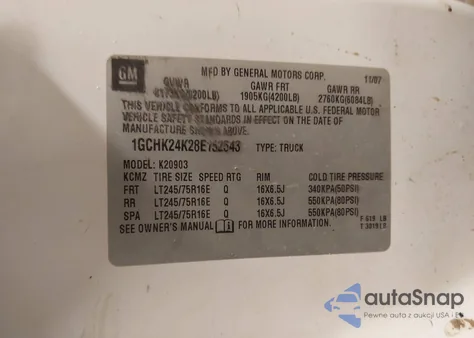 2008 Chevrolet Silverado 2500Hd Work Truck from USA, damaged, VIN 1GCHK24K28E152543